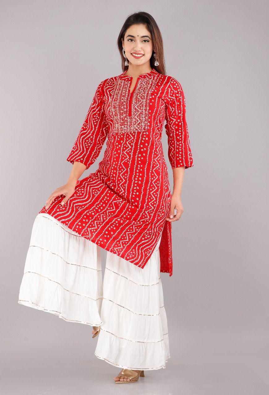 Indian Georgette Kurti With Skirt Heavy Bandhej Kurti Front 56 OFF